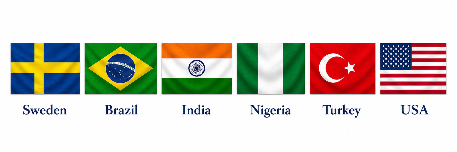 Graphic displaying flags of Sweden, Turkey, India, Brazil, and Nigeria alongside the Rotary emblem